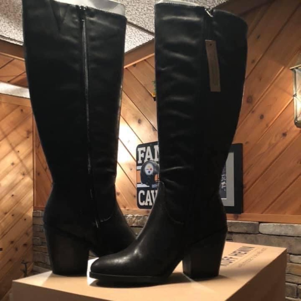 New Black Leather Ruff Hewn Boots